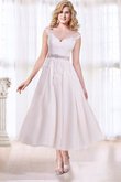 Abito da Sposa in Raso con Fusciacca con Applique Sotto Ginocchio con Manica Corte in Pizzo