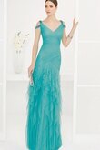Gerüschtes geschichtes Tüll Perlenbesetztes langes Ballkleid mit mehrschichtigen Rüsche