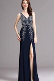 Robe de bal v encolure avec sans manches de fourreau avec perle ouverture frontale