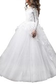 Abito da Cerimonia Bambini in Tulle Ball Gown con Fiore Tondo con Maniche Lunghe