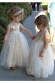 Abito da Cerimonia Bambini con Fiore in Tulle Conotta A-Line Sotto Ginocchio con paillette