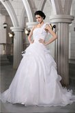 Abito da Sposa Coda A Strascico Cappella Semplice con Festone con Piega in Organza