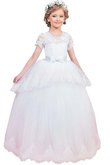 Robe de cortège enfant naturel en tulle avec manche courte jusqu'au sol avec fleurs