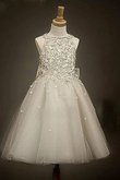 A-Line Prinzessin Knöchellanges Anständiges Blumenmädchenkleid aus Organza