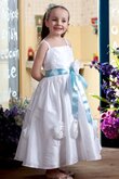 Robe de cortège enfant avec fleurs a-ligne manche nulle avec nœud à boucles