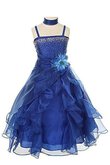 A-Line Organza knöchellanges Blumenmädchenkleid mit Blume mit Spaghettiträger
