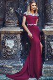 Kurze Ärmeln Gericht Schleppe natürliche Taile Bateau Etui Ballkleid mit vorne Schlitz