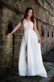Abito da Sposa in pizzo A-Line Spazzola Treno in Chiffon Bordo Ondulato in Pizzo