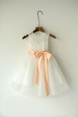 Plissiertes Organza A-Line bodenlanges Blumenmädchenkleid mit Schleife