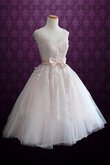 Abito da Sposa con Bottone A-Line Senza Maniche in Tulle in pizzo Semplice