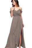 Drapiertes Chiffon einfaches romantisches bodenlanges Brautjungfernkleid mit gekappten Ärmeln