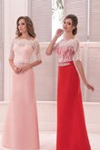 Satin Zickzack Ausschnitt Perlenbesetztes natürliche Taile bodenlanges Ballkleid mit Bordüre