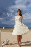 Robe de mariée plissé romantique moderne col ras du cou avec nœud