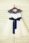 Robe de cortège enfant de princesse a-ligne jusqu'au sol appliques textile en tulle