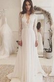 Robe de mariée plissé longue romantique avec chiffon de traîne courte