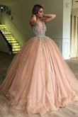 Duchesse-Linie V-Ausschnitt Funkelnd Tüll Ballkleid mit Perlen