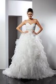 Abito da Sposa in Organza Cuore Alta Vita Ball Gown Coda A Strascico Cappella