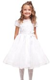 Abito da Cerimonia Bambini A-Line con Fiore in pizzo con Manica Corte