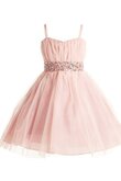 Abito da Cerimonia Bambini in Chiffon A-Line con Piega in Tulle con paillette al ginocchio