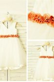 Robe de cortège enfant longueur mollet de princesse avec fleurs a-ligne en tulle