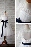 Prinzessin Halbe Ärmeln Ärmellos Bodenlanges Blumenmädchenkleid mit Blume