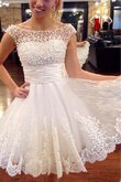 Zeitloses A-Line Perlenbesetztes Ärmelloses Brautkleid mit Bordüre mit gekappten Ärmeln