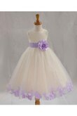 A-Linie Duchesse-Linie Ärmellos Bateau Blumenmädchenkleid mit Schleife mit Rüschen