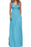 Robe demoiselle d'honneur ligne a en chiffon de col en v avec nœud à boucles ruché