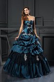 Abito Quinceanera A Terra con Applique Lungo Senza Maniche in Taffeta