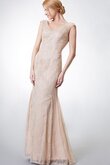 Plissiertes Spitze kurze Ärmeln V-Ausschnitt extravagantes langes Brautjungfernkleid