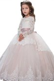 Robe de cortège enfant naturel avec fleurs de mode de bal col ras du cou en tulle