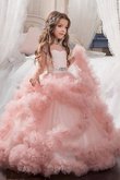 Robe de cortège enfant naturel avec cristal avec fleurs en tulle de mode de bal