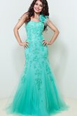 Vestido de Fiesta de Corte Sirena en Tul de Sin mangas de Apliques de Un sólo hombro