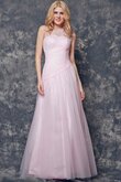 Ärmellos Tüll plissiertes gerüschtes langes romantisches Brautjungfernkleid