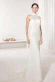 Robe de mariée de sirène ruché manche nulle avec gaze avec nœud à boucles