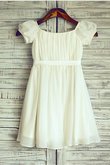 Chiffon Normale Taille Kurze Ärmeln Wadenlanges Blumenmädchenkleid mit Reißverschluss