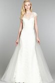 A-Linie natürliche Taile V-Ausschnitt Elegantes Brautkleid aus Spitze mit gekappten Ärmeln