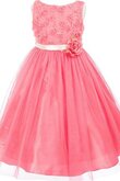 A-Line normale Taille Duchesse-Linie Bateau Ausschnitt plissiertes Tüll Blumenmädchenkleid