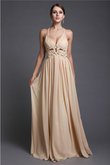 Robe de bal longue naturel manche nulle fermeutre eclair a-ligne