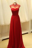 Spitze plissiertes langes knielanges Ballkleid mit Knöpfen mit gekappten Ärmeln