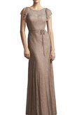 Robe demoiselle d'honneur ceinture jusqu'au sol col u profond avec manche courte de fourreau