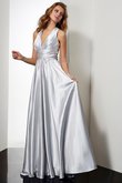 Robe de bal longue satin tissé extensible avec sans manches dénudé de fourreau