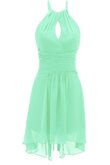 Robe demoiselle d'honneur ruché en chiffon ligne a de col entaillé avec zip