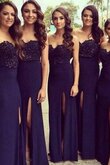 Chiffon vorne geschlitztes Reißverschluss A-Line Spitze Modern Brautjungfernkleid