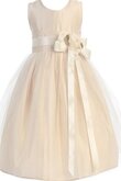 Robe de cortège enfant avec sans manches avec nœud à boucles avec fleurs a-ligne