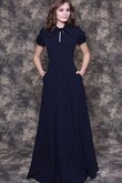 Juwel Ausschnitt A-Line plissiertes bodenlanges lockeres schlichtes Brautjungfernkleid