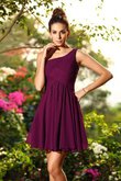 Abito da Damigella in Chiffon Cerniera con Festone Senza Maniche Monospalla