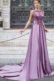 Satin Ärmelloses Perlenbesetztes A Linie Ballkleid mit bootsförmiger Ausschnitt