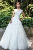 Robe de mariée naturel appliques de traîne moyenne textile en tulle col en bateau