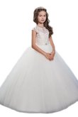 Abito da Cerimonia Bambini con Perline Tondo Ball Gown Senza Maniche in Tulle